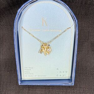 A New Day Gold 14k dipped Charm Necklace with Cubic Zirconia Heart, K, and Key